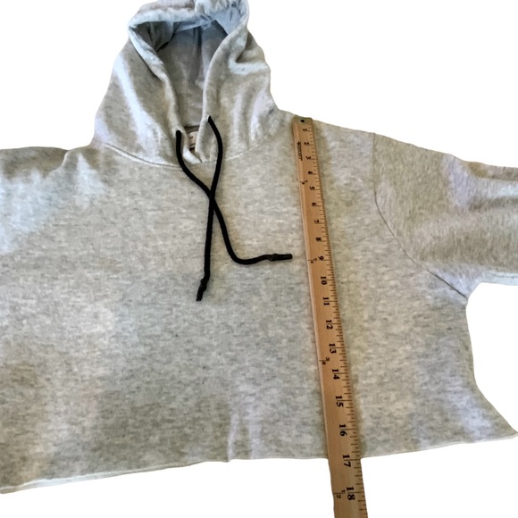 Be You Hooded Sweatshirt Grey With Black Tie Cropped Cut Off Pullover Size SP - Picture 9 of 12